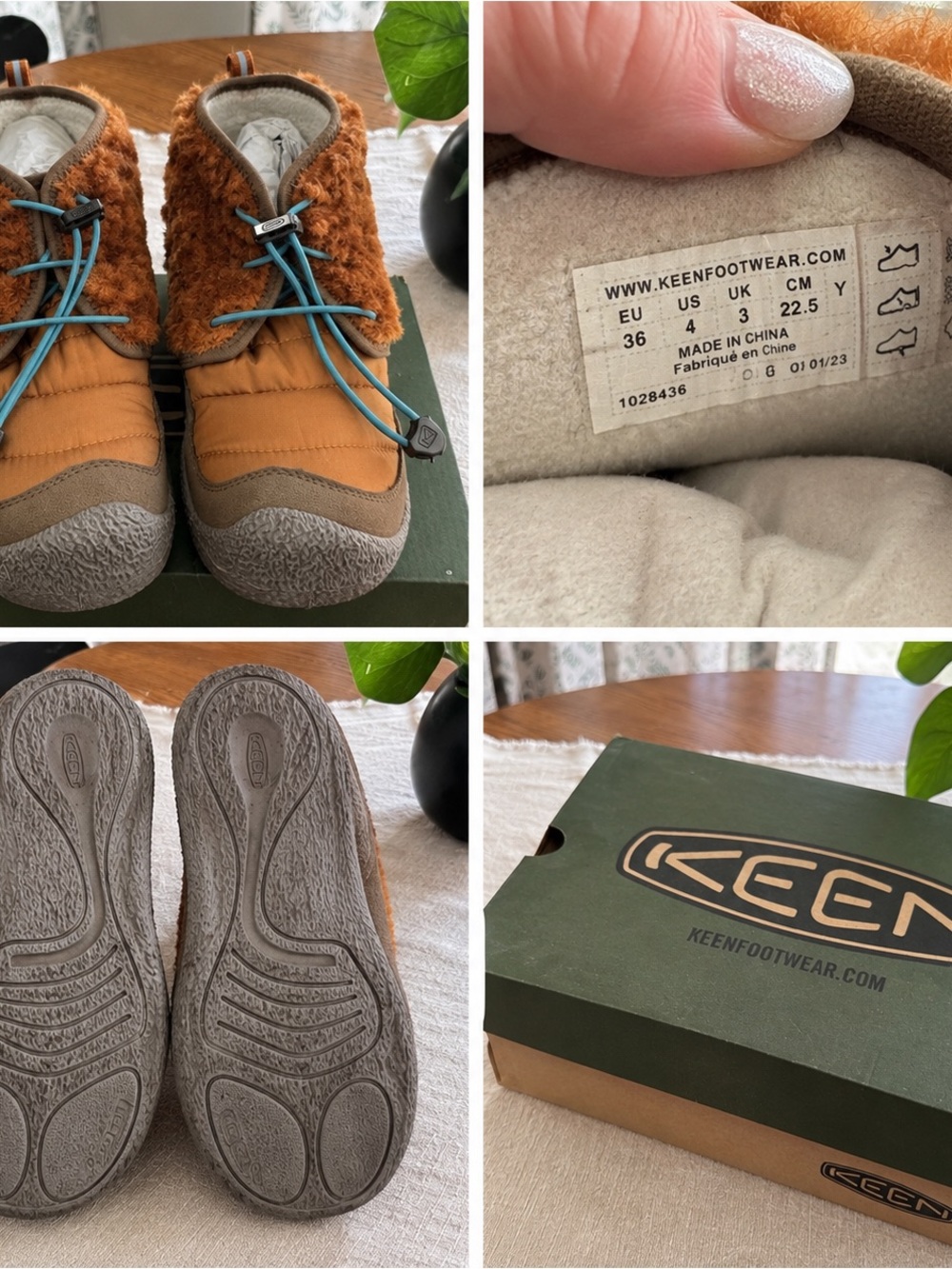 Keen Kids Brown Faux-Fur Lace-Up Boots with Blue Laces